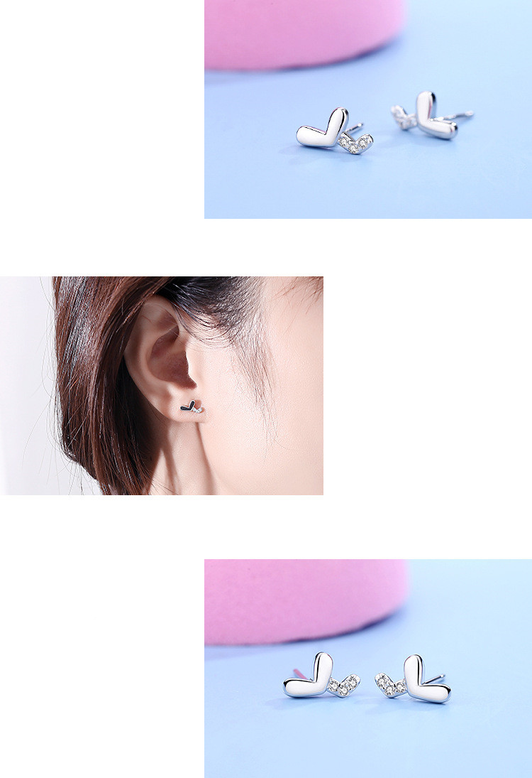 Sterling Silver Heart Stud Earrings With Diamonds