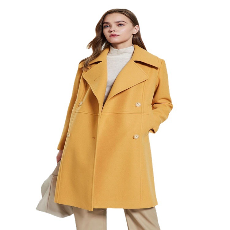 Lapel Double Breasted Ladies Mid Length Coat