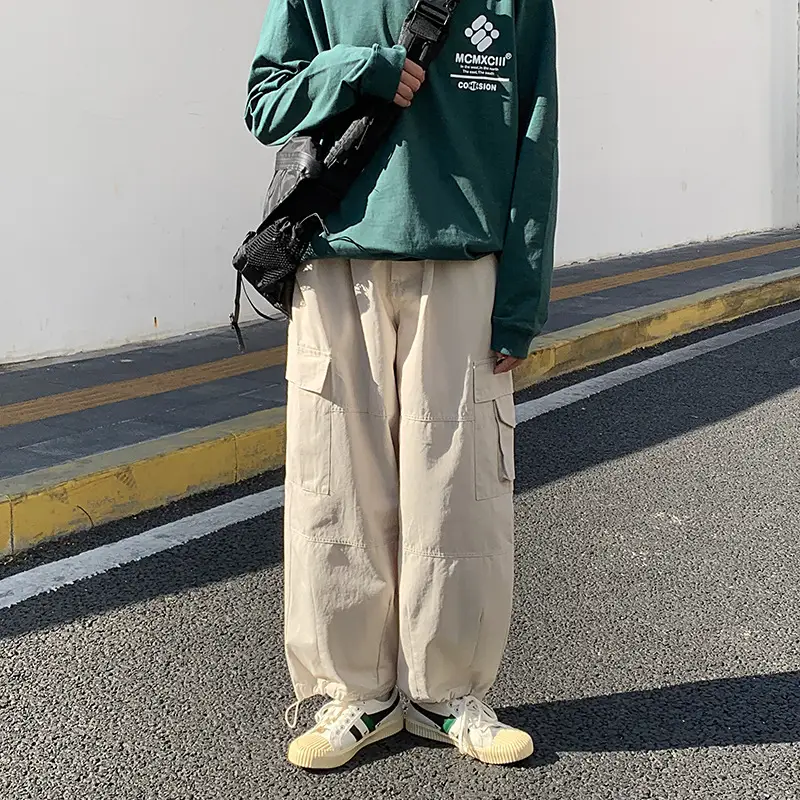 Japanese Men's Drawstring Elastic Waist Casual Cargo Pants