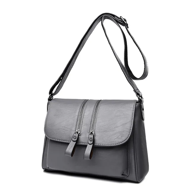 Crossbody Women's Soft Leather Middle aged Mother Bag Grey - Shop at LoveMi