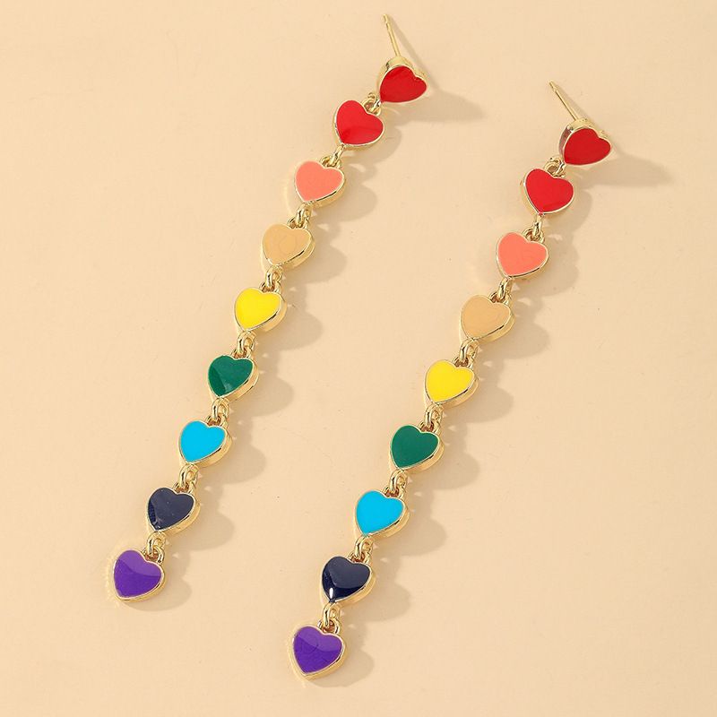 Silver Needle Personality Color Oil Drop Love Long Earrings