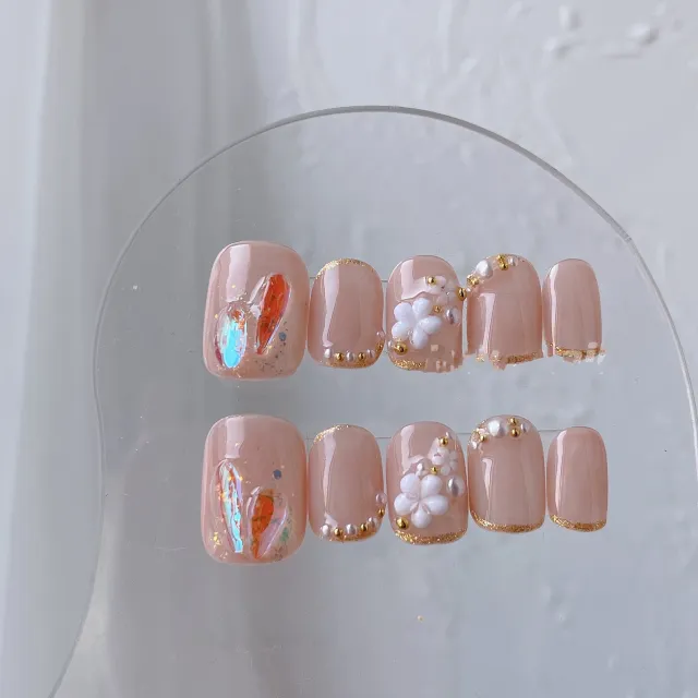 Pearl Floret Removable Nail Patch Ultra Short Square Circle - Shop at LoveMi