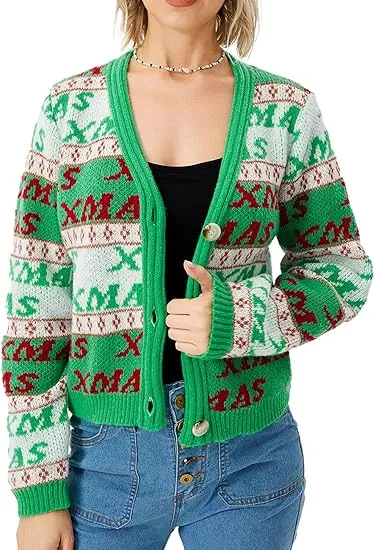 Women's Fall Cropped Cardigan Sweater Open Front Button Up Sweater Pullover Crop Tops Green - Shop at LoveMi