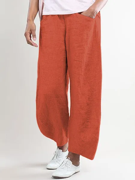 Pure Color Cotton And Linen Cropped Casual Pants Orange - Shop at LoveMi
