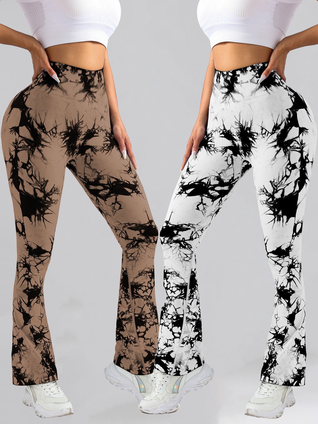 2-pack tie-dye high waist flared pants, hip lift fitness sports women&#39;s yoga flared pants