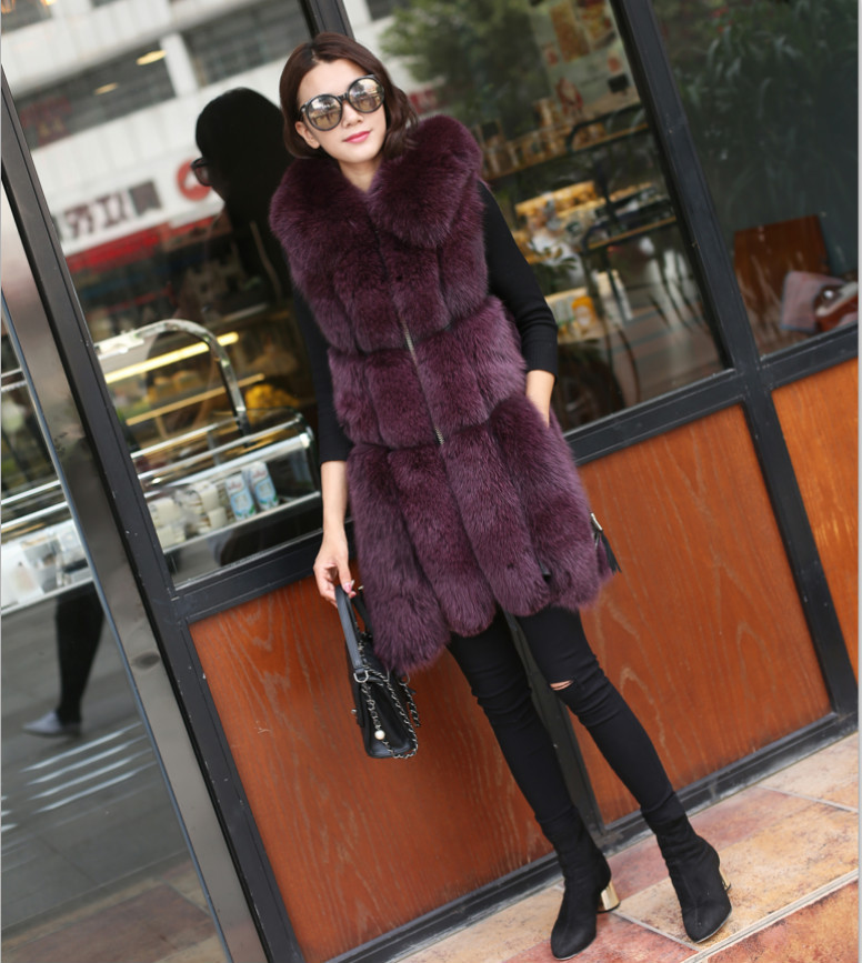Faux Fox Fur Stitching Mid Length Coat Purple - Shop at LoveMi