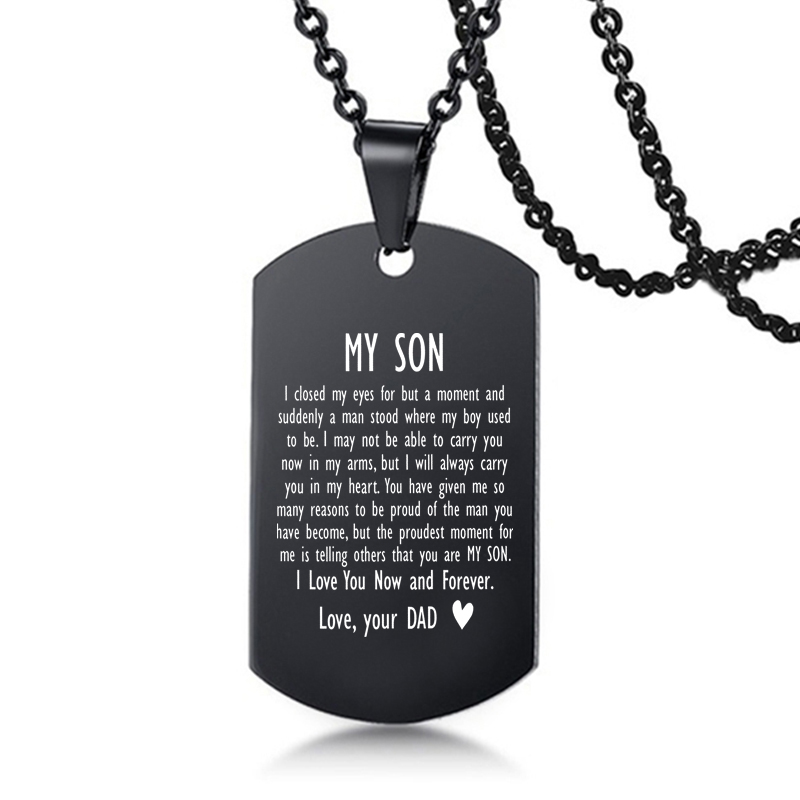 To My Son Love Dad Mom Stainless Steel Pendant Inspirational Necklace