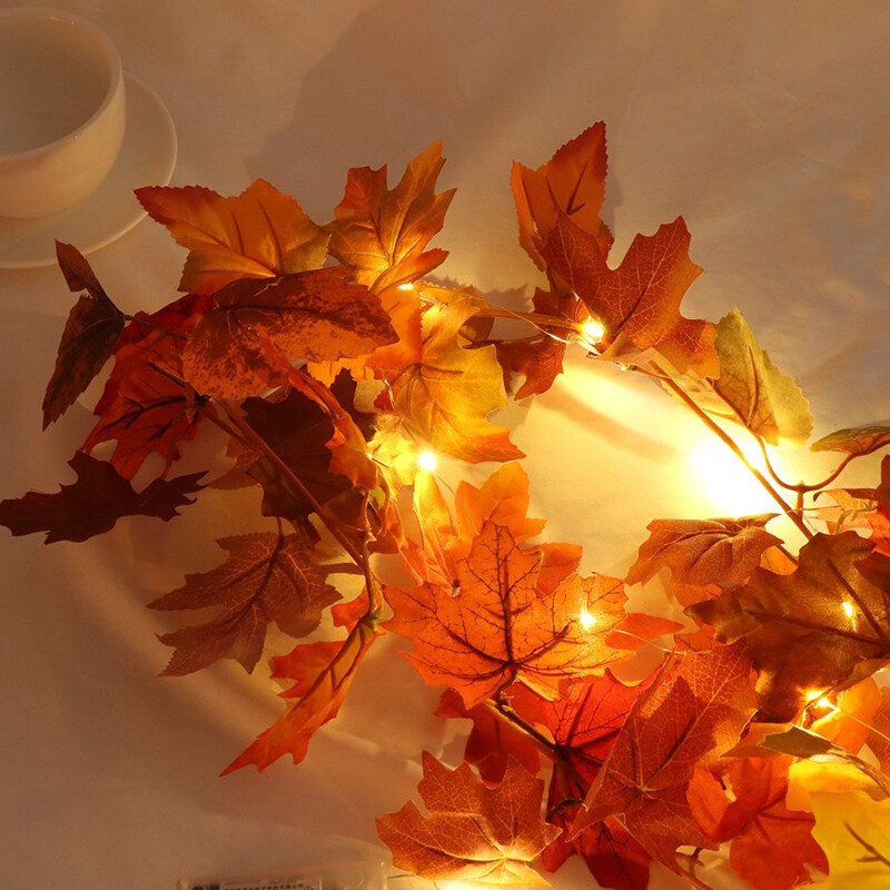 Autumn Fall Maple Leaves LED Lights Garland Hanging Plant Halloween Home Decor — image 4