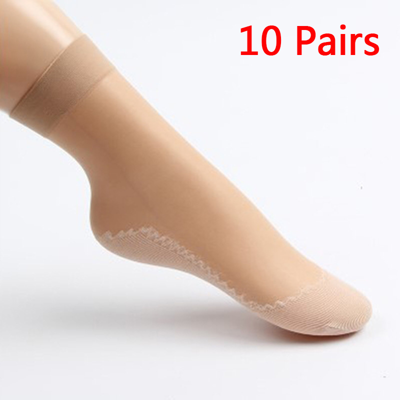 10pairs Thin Silky Sheer Ladies Summer Cotton Silk Socks Women High Ankle Ultra — image 4