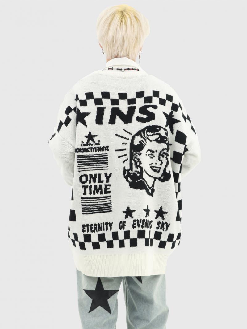 Men's And Women's Retro Portrait Knitted Sweater - 5