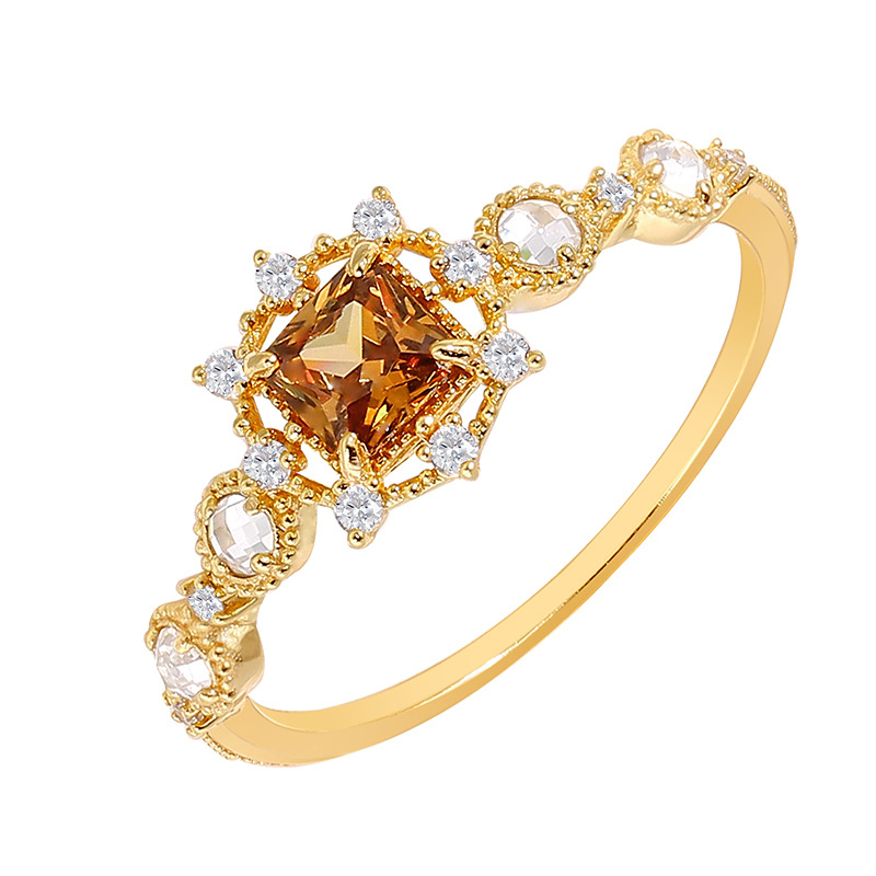 Silver Gilded Luxury Brown Zircon Ring Necklace Set