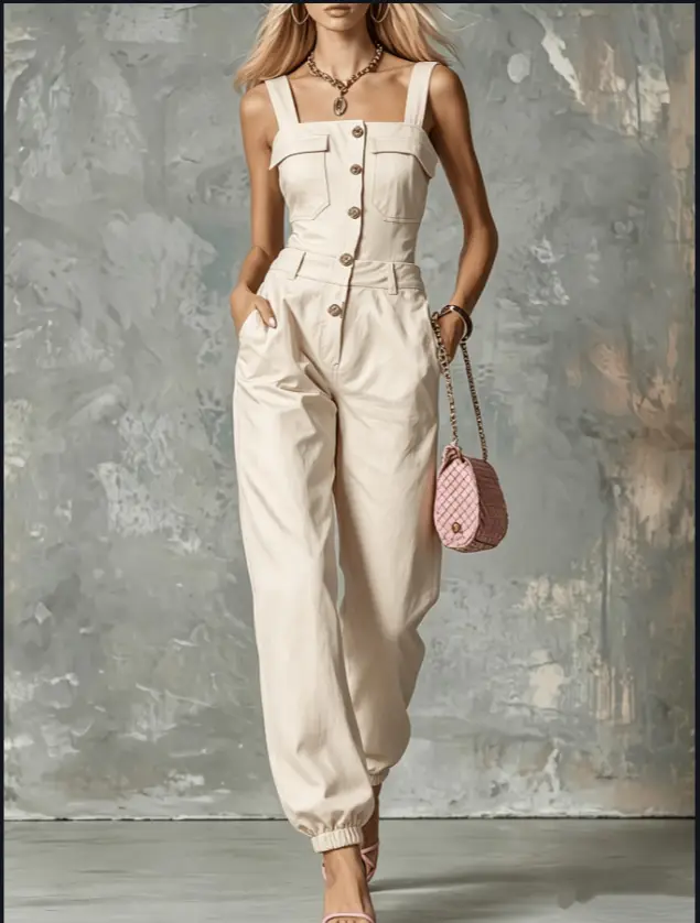 Milk Apricot Mist Island Cargo Strap Jumpsuit