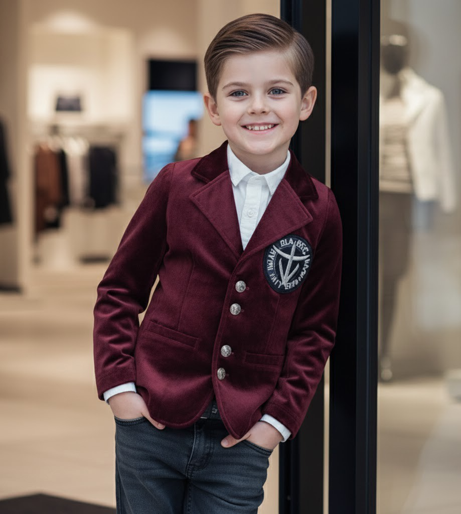 Boy Formal Suit Birthday Party Jacket Velvet Blazer Wine Red 3-7y Slim Fit — foto 11