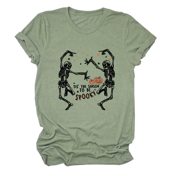 Women's Letter Skull Print Short Sleeve T-Shirt - Styles27
