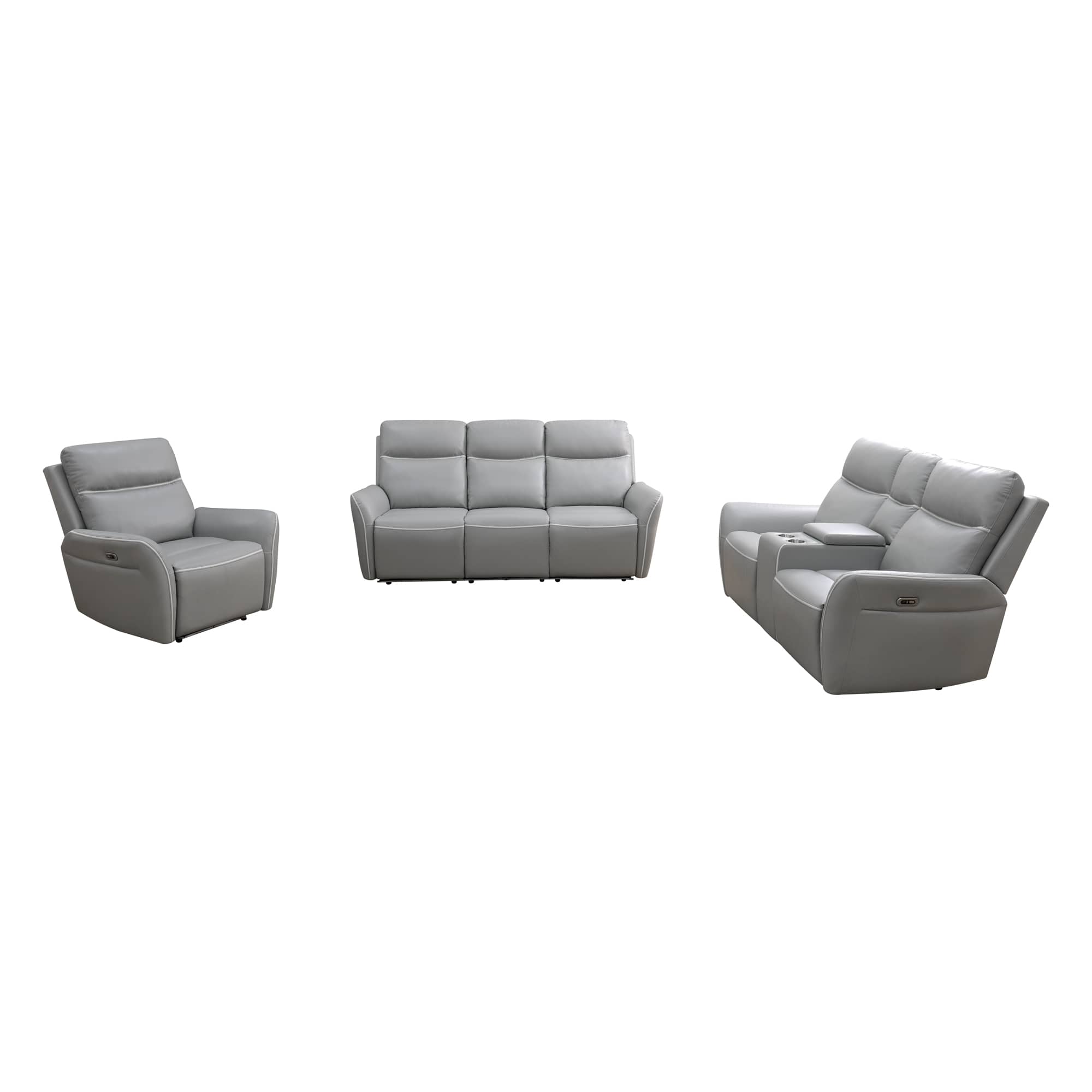 Pickup Only--Light Grey Breathing Leather 3-Piece Living Room Recliner Sofa Set