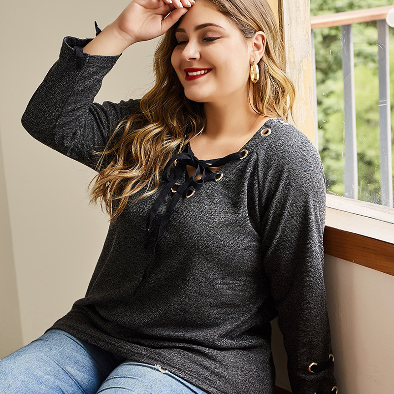 Title 4, Round Neck T-shirt Plus Fat Plus Size Knitted Top