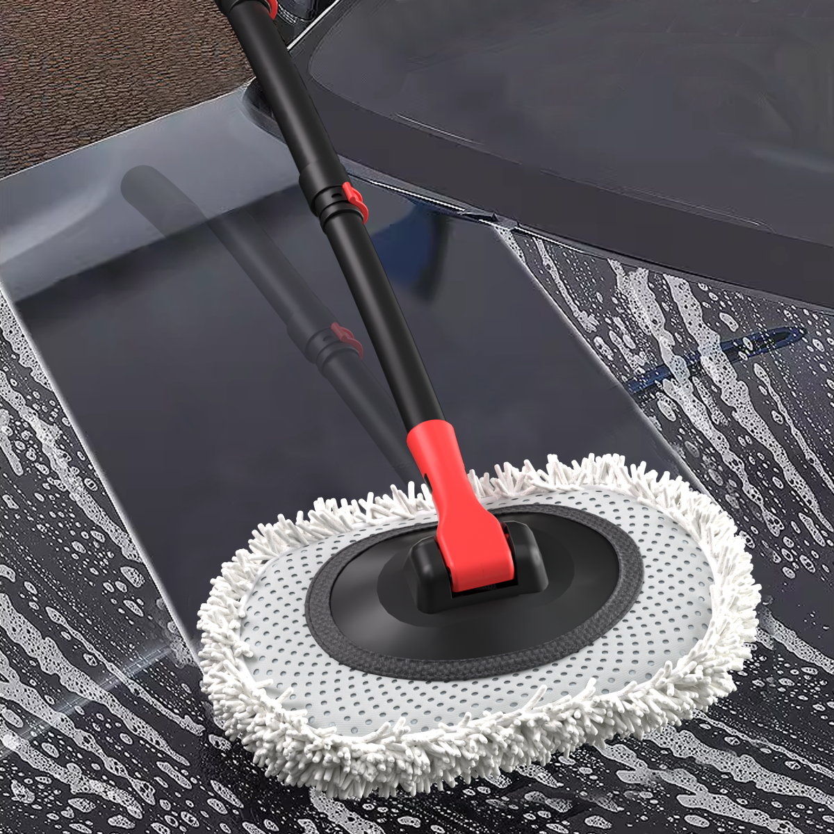 Portable 41-inch Automatic Water Car Wash Mop For Home And Outdoor Use, Featuring A Soft Brush Head To Prevent Scratches, Includes A 10-meter Hose That Connects To A Water Faucet, Suitable Fo