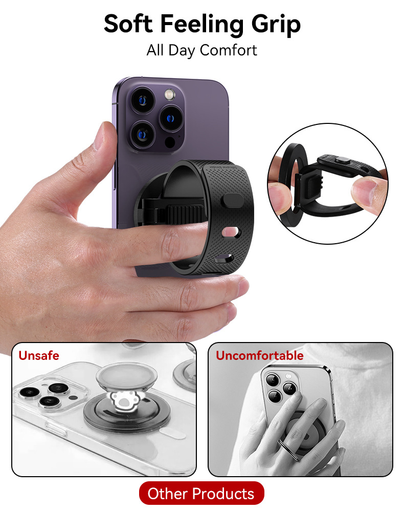 MagSafe Magnetic Phone Holder With Adjustable Silicone Strap, 4000Gs Strong Magnet Gym Shopping Cart Mount, 360 Rotation Stand For Phone & Universal Phones