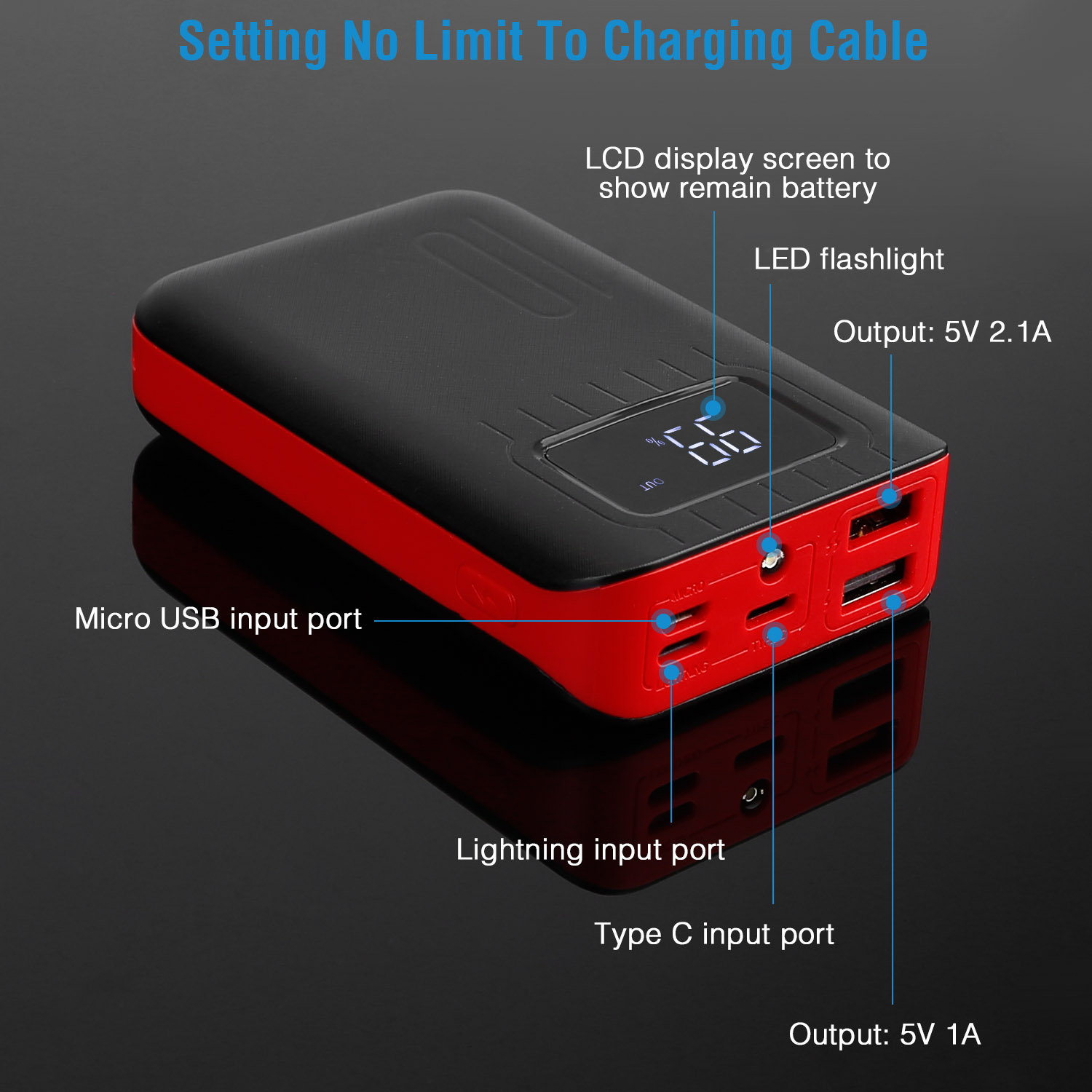 1Pc 1W MAh Portable Power Bank External Battery Pack Charger Dual USB Charge Interface With LCD Display Flashlight Type C Micro USB Lightning Input — foto 11