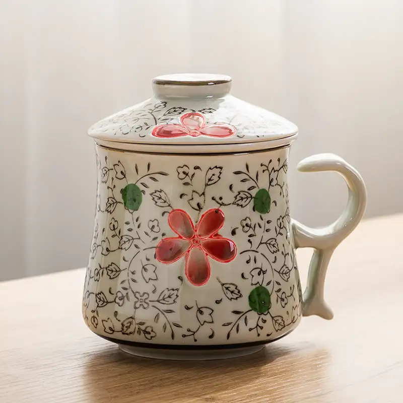 Blue And White Porcelain Ceramic Mug With Lid And Filter