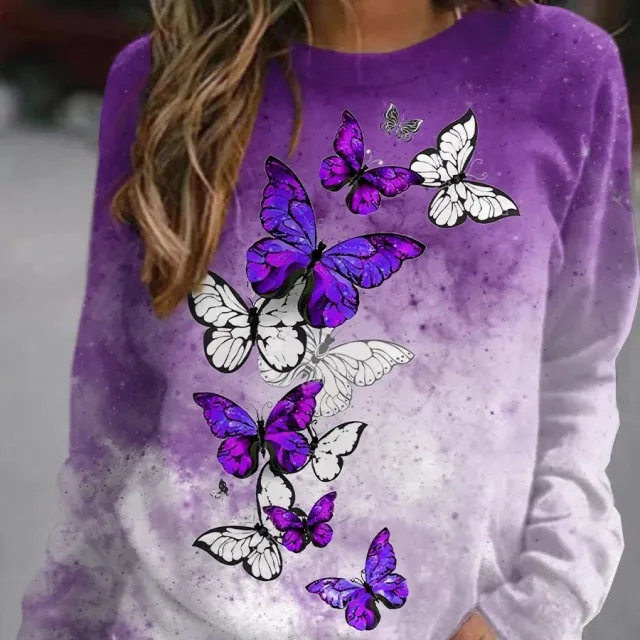 Flower Butterfly Round Neck Sweatshirt Female Ph1M211112V Xxs - Shop at LoveMi