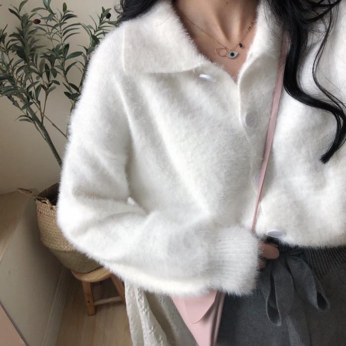 Loose Small Lapel Mink Warm Cardigan Sweater Jacket