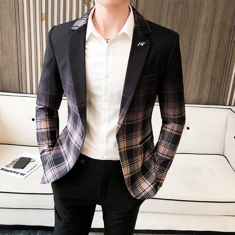 Title 5, Plaid suit coat slim suit jacket men