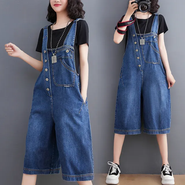 Age reducing Denim Overalls Five point Pants Women's Straight Shorts Blue - Shop at LoveMi