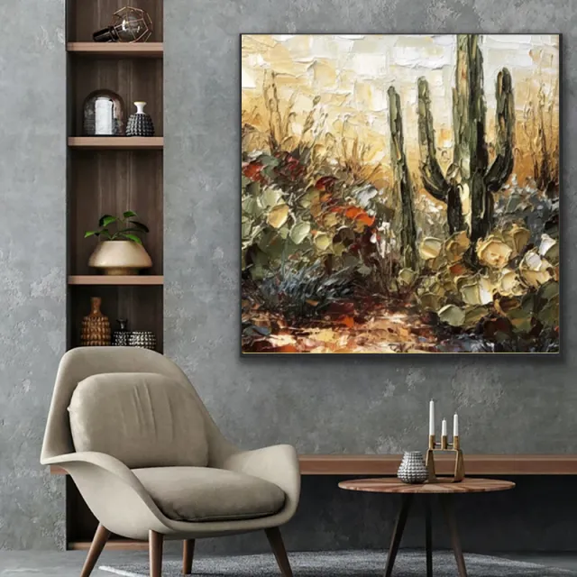 Handmade Oil Painting Canvas Wall Art Decoration Palette Knife Thick Oil Flower Cactusfor Home Dining Room Decor Rolled Frameless Unstretched Paint... Without Inner Frame - Shop at LoveMi