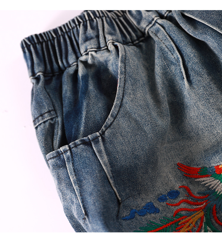 Title 9, Chinese Style Embroidered Phoenix Denim Harem P...