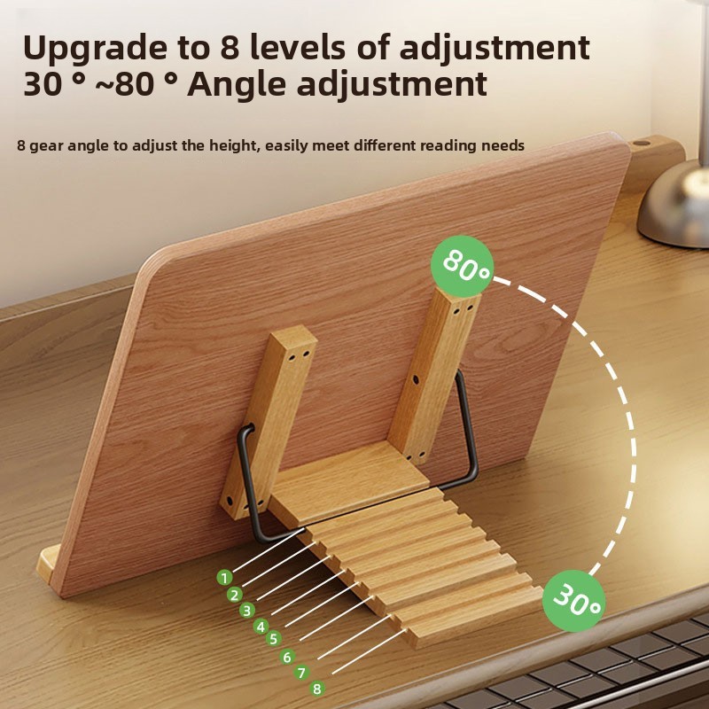 Adjustable Book Stand Wooden Reading Rest, Recipe Cookbook Holder Clip — image 5