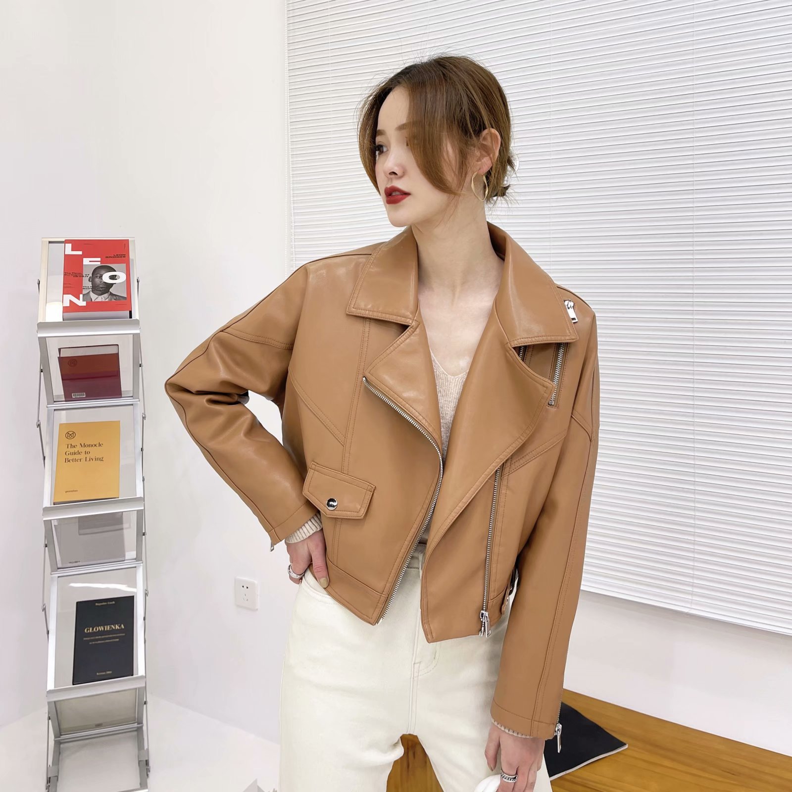 Women's Loose Casual Short PU Leather Jacket