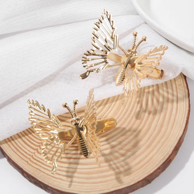 Wings Move Spring Metal Hollow Tie Wire Butterfly Hair Clip Gold - Shop at LoveMi