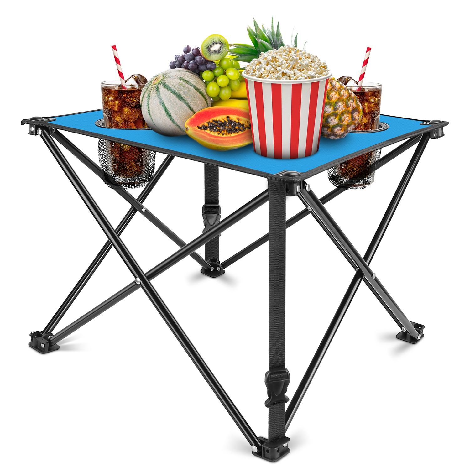 1Pc 2Pc Options Foldable Camping Table Portable Picnic Table Lightweight Travel Desk With 2 Cup Holders Carrying Bag Color Options Black Orange Green Red Blue Navy Blue image 40