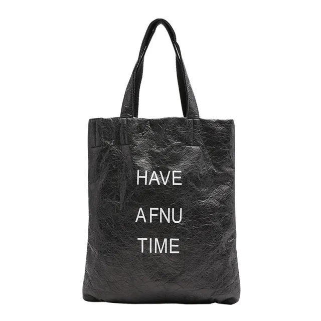 Simple Vintage Washed Kraft Tote Bag Women Black - Shop at LoveMi