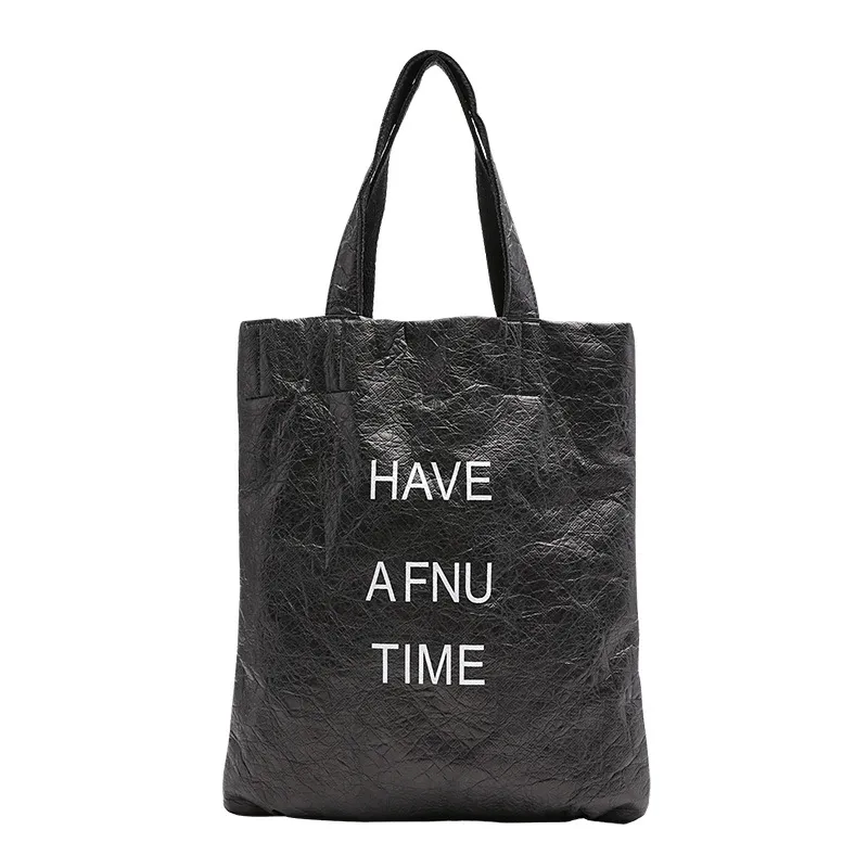 Simple Vintage Washed Kraft Tote Bag Women - Black