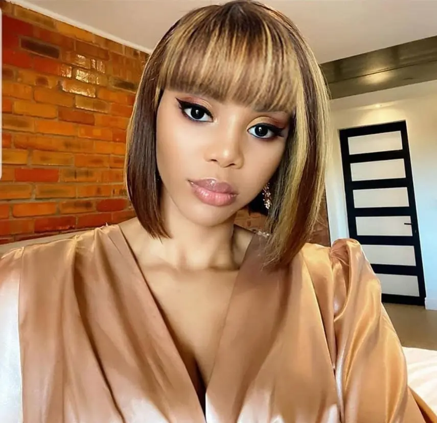 Women's Short with Bangs Mechanism Real Hair