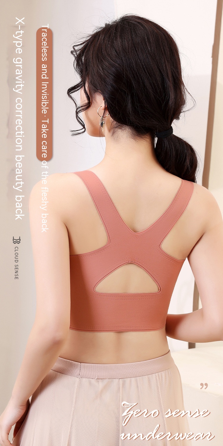Cross Beautiful Back Lace Side Buckle Without Steel Ring Gathering Bra - 9