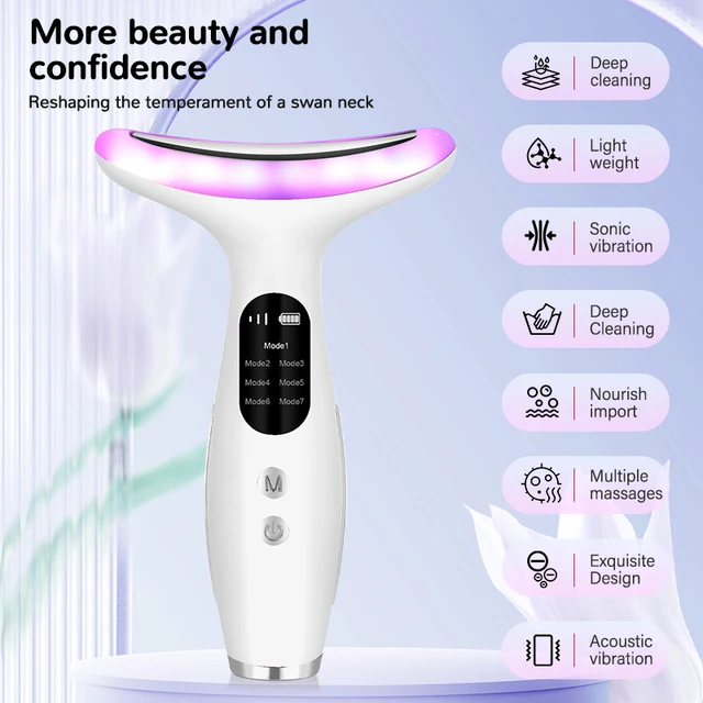 7 Color Neck Face Massager Facial Massager Tool For Skin Care At Home Vibrating Face Massager With Thermals Galvanic Machines Black thumbnail 4