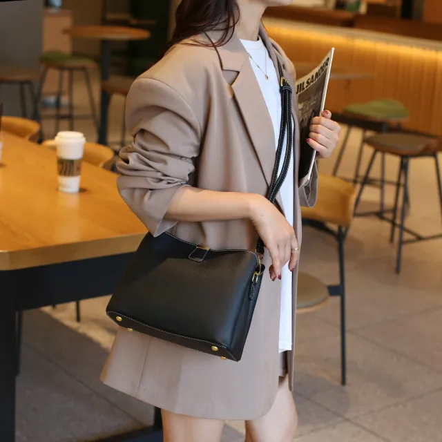 Large Capacity First Layer Leather Crossbody Bag Black - Shop at LoveMi