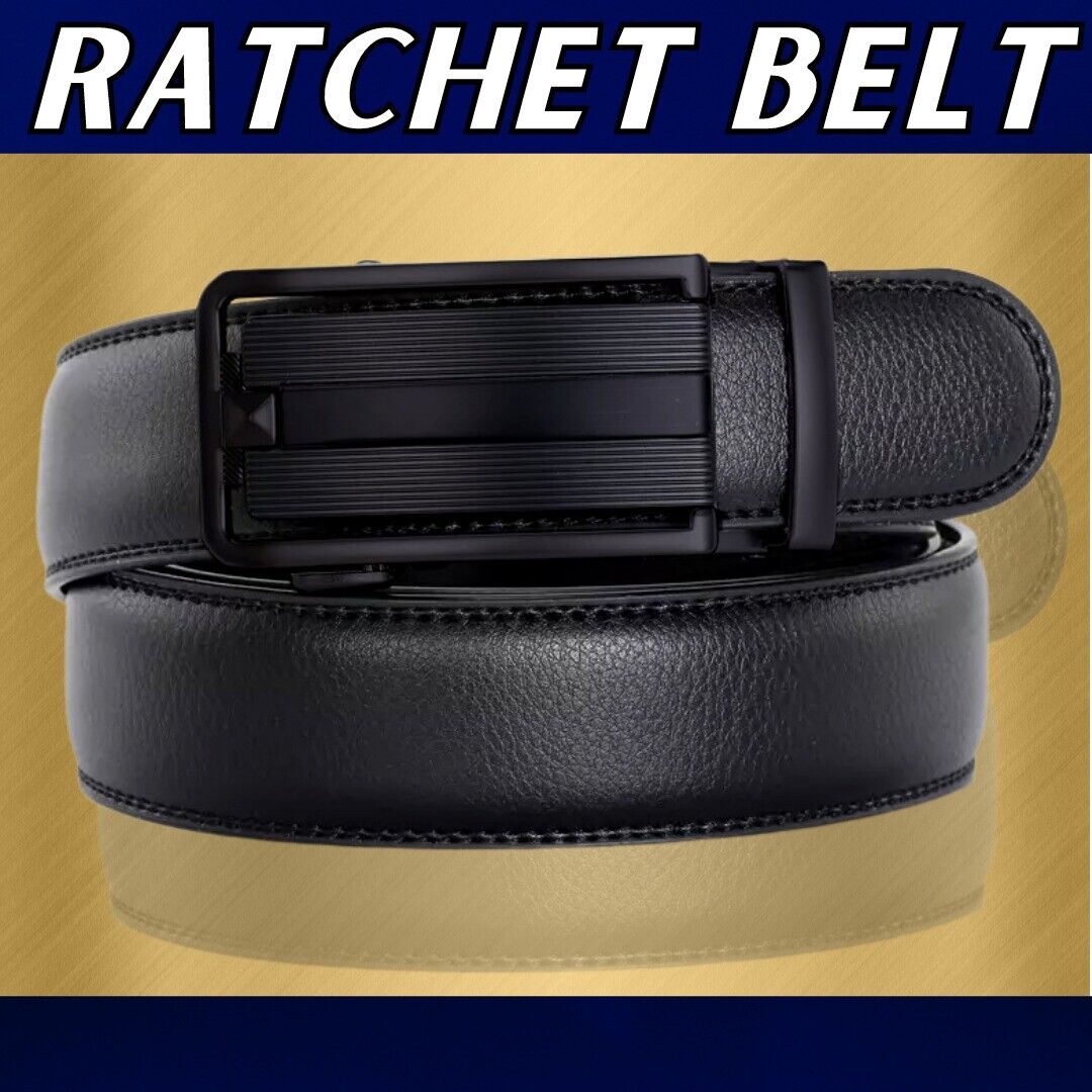 Ratchet Leather Belt with Slide Buckle for Men. USPS First Class Package 2 Day Handling , 2-5 Day Shipping. Microfiber PU Leather Ratchet Belt Belts For Men Adjustable Size with Automatic Slide Buckle No Holes by KT Deals. Ratchet Closure - made of high q