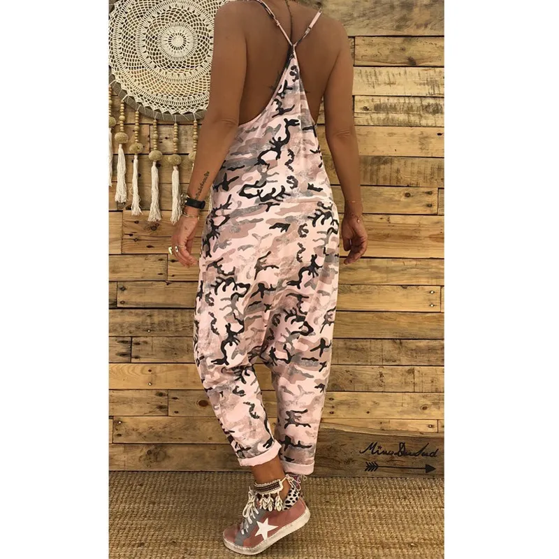 New Style Camouflage Jumpsuit With Suspenders - Pink