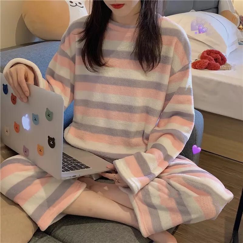 Title 17, Coral Fleece Pajamas Female Winter Thickened An...