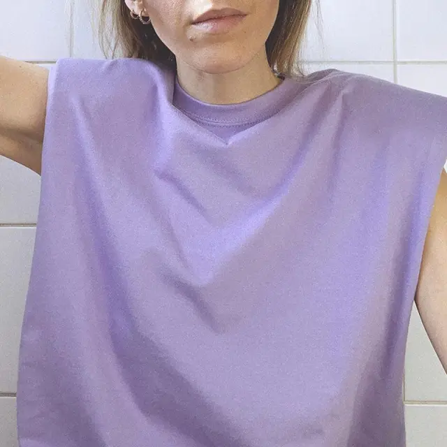 Fashionable Shoulder Pads Silhouette Vest T shirt Purple - Shop at LoveMi