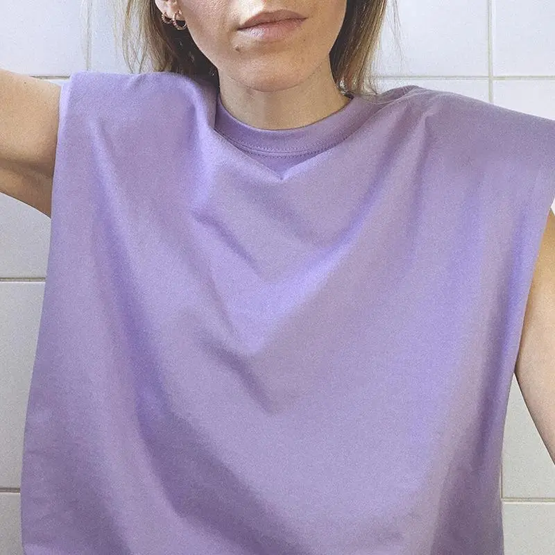 Fashionable Shoulder Pads Silhouette Vest T-shirt - Purple