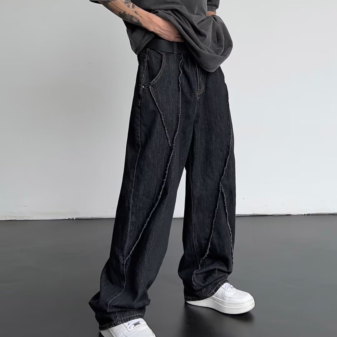 High Street Retro Loose Straight  Design Sense Versatile Casual Wide-leg Draggle-tail Trousers