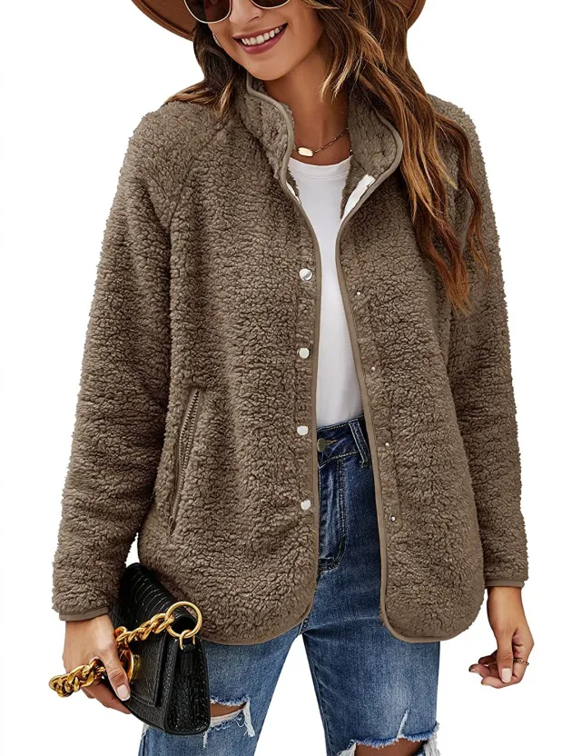 Women's Autumn And Winter Furry Jacket Coat Single breasted Coffee - Shop at LoveMi