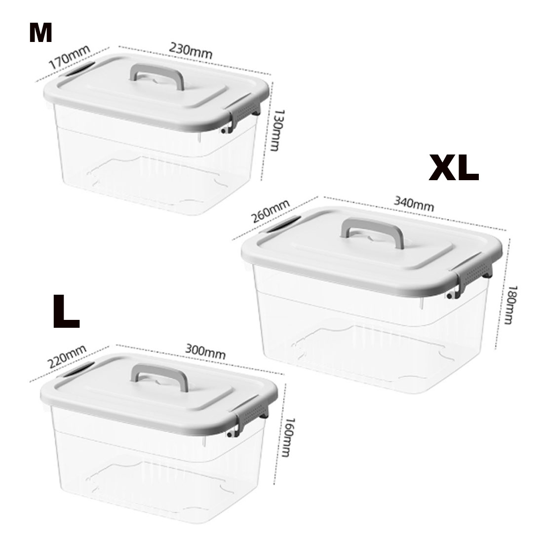 4PCS Clear Plastic Storage Boxes With Lids Stackable Box Home Office Kitchen UK