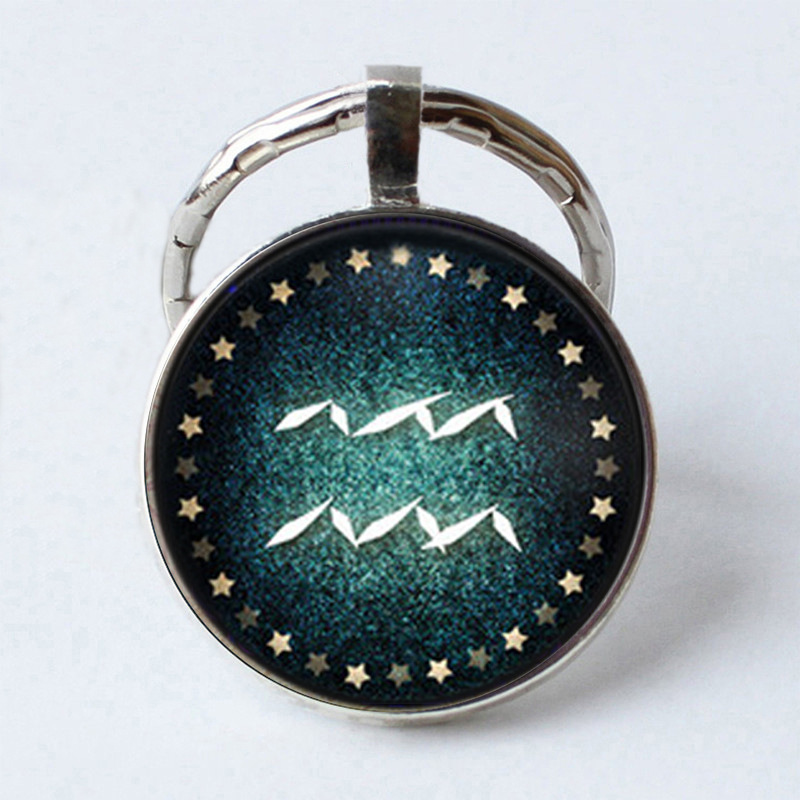 ميدالية مفاتيح معدنية بحجر الوقت وتصميم الأبراج الاثني عشر 25 مم