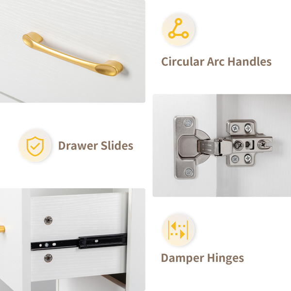 White Relief Particle Board Tempered Glass 141x50x112cm Three Doors And Two... 4